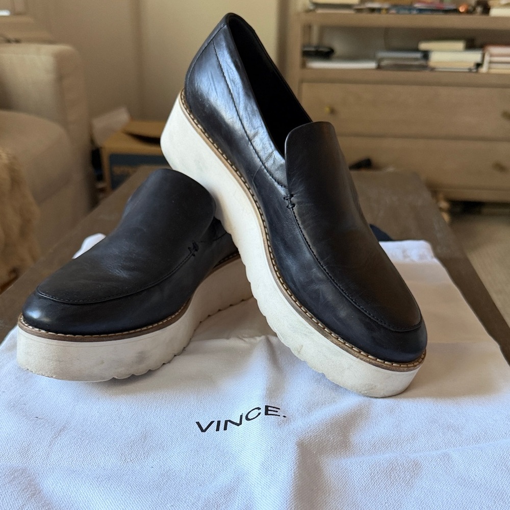 Vince Black Leather Men's Slip-On Loafers Size 8